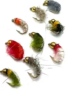 4, 6 o8 mosche da pesca a mosca alla trota ASSORTITE TESTA ORO CECO NINFA BARBUTA/BARBA - Foto 1 di 11