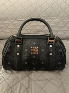 Black Monogram (MCM) Handbag In Boston/bowling Bag Style. Small Size, Pre-loved - Picture 1 of 14