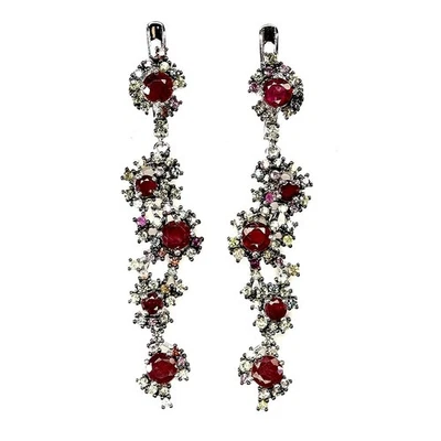 925 Sterling Silver Earrings Round Ruby 4mm Sapphire Natural Gemstone Jewelry - Image 1 of 4