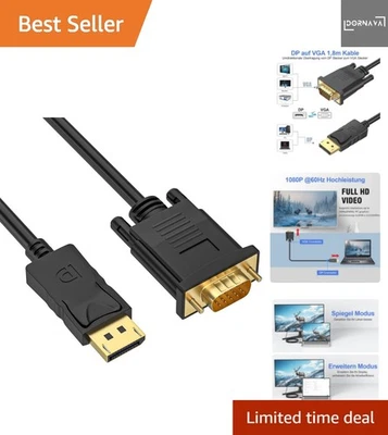 DisplayPort auf VGA Kabel, 1,8m, 1080P, goldplattiert, Computer, Monitor, Pro... - Bild 1 von 4