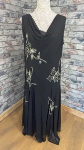 Jacques Vert Women’s Black Beaded Chiffon Long Maxi Dress Size UK 22 Occasion - Picture 1 of 10