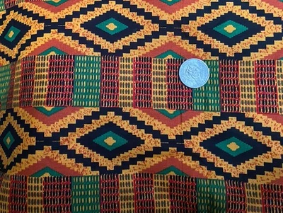 Tribal Quilting Fabric Red Green Orange David Textiles 2 1/2 Yds. 0818 - Image 1 of 2