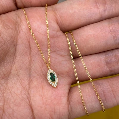 Collar de plata de ley 925 5x3 mm piedras preciosas esmeralda natural circón oro marquesa Foto 1 de 4