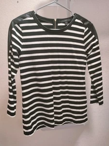 J. Crew Black and White 100% cotton, faux leather trim sleeve, gold back zipper - Picture 1 of 7