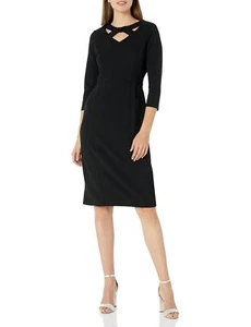 London Times 291086 Women Scuba Crepe Neckline Detail Sheath, Black, Size 4 - Picture 1 of 3