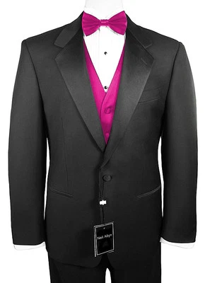 Sizes 34-50 Short. 6-Piece Tuxedo Package with Flat Front Pants & Fuchsia Vest - Image 1 of 4