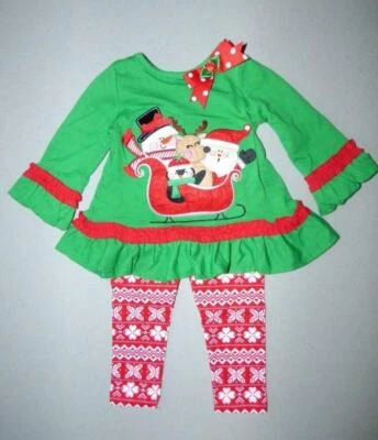 RARE EDITIONS Baby 12M, 24M Christmas Santa Applique Tunic & Leggings Set NWT - Image 1 of 3