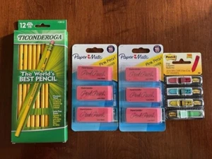 Ticonderoga Pencils 12 Pack Paper Mate Pink Pearl Erasers 6 Pack Post It Flags - Picture 1 of 1