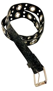 BLACK PATENT BELT, SILVER GROMMETS, IRIDESCENT SPECKLES, EDGY, XL FITS UP TO 40" - Picture 1 of 6
