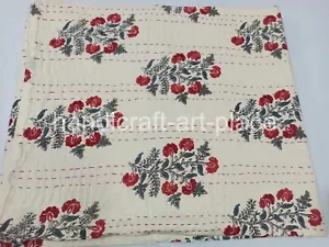 Nueva colcha edredón floral Kantha con estampado de bloques hecha a mano tamaño king 90x108 - Imagen 1 de 8