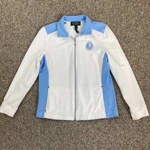 L-RL Ralph Lauren Active Jacket Womens PL Petite Large White Blue Full Zip Logo - Picture 1 of 13