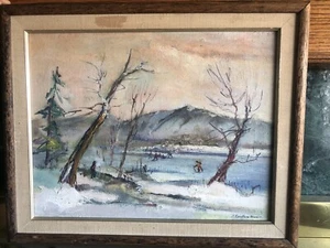 Vintage SARAH CAROTHERS RHODE Oil Painting Framed Canvas “Winter Fun” - Picture 1 of 12