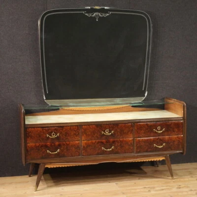Commode bois miroir coiffeuse chiffonier moderne années 50 meuble 20ème siècle - Photo 1/4