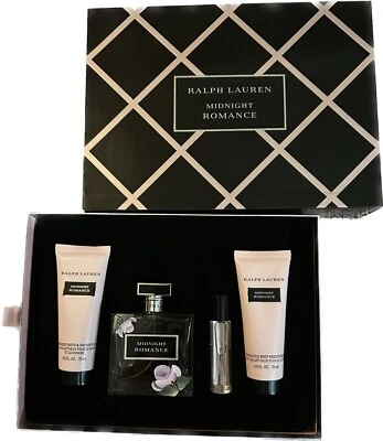 Midnight Romance Ralph Lauren 3.4oz EDP Perfume 4 Piezas Set de Regalo ~ Pintado a Mano 🌹 Foto 1 de 4