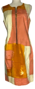 DONNA KARAN NY Women's Orange/Beige/Black Sleeveless Zippered Dress - Size 8 - Picture 1 of 11