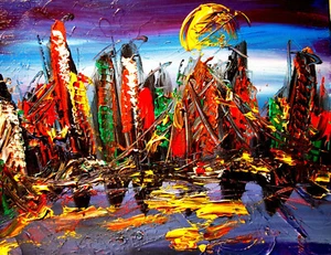 MANHATTAN Giclee Canvas PAINTING ART Abstract Impressionist KAZAV EFWEF - Picture 1 of 2