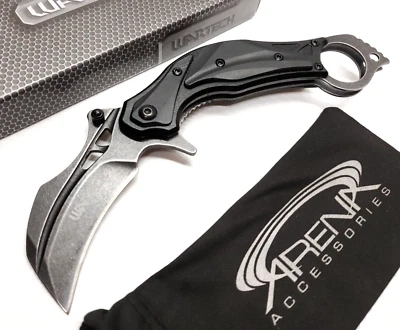 Black Karambit Spring Assisted Pocket Knife EDC Tip Up Carry Clip Hawkbill Blade - Image 1 of 4