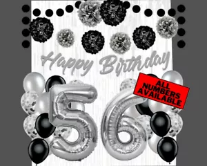 Silver & Black 56th Birthday Decorations - 40" Number Balloons &More Boy or Girl - Picture 1 of 5
