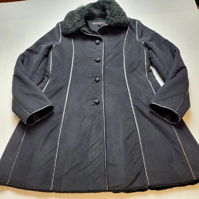 Casaco feminino Anne Klein S pele sintética camurça preto botão frontal - Imagem 1 de 4