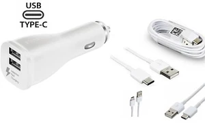 DUAL PORT FAST IN-CAR CHARGER + TYPE C CABLE FOR ANDROID SAMSUNG S8 S9 S21 S20 - Picture 1 of 11
