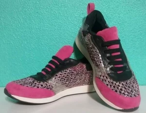 Zapatillas deportivas SHOEDAZZLE para mujer talla 6 Paula negras/blancas/rosa calientes de gamuza malla con cordones - Imagen 1 de 8