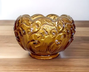 Vintage Opalescent Amber Glass Lily of the Valley Rose Bowl by Fenton 5-1/2" - Picture 1 of 10