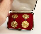Antique Art Nouveau 18k French Cuff Links With White Enamel In Box