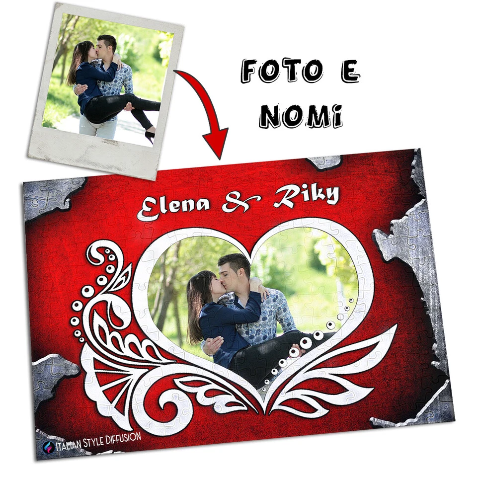PUZZLE PERSONALIZZATO SAN VALENTINO A4 GRUNGE LOVE 192 TASSELLI CON FOTO DEDICA  - Immagine 1 di 1