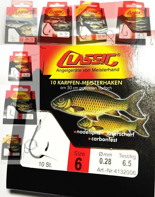 Classic Angelhaken gebunden viele Sorten, Angelhaken mit Vorfach