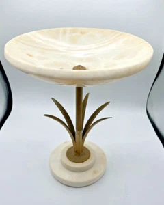 Vintage MCM Marble Brass Bowl Stand Pedestal Stand Fruit Candy Bowl Decor - Picture 1 of 11