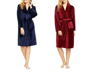 Gloria Vanderbilt Ladies Velour Robe Long Sleeve Knee Length Navy or Wine L - XL - Picture 1 of 9