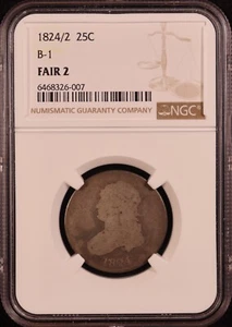 1824/2 Capped Bust Quarter - Low-Mintage Key Date - NGC Fair 2 - Cool & Rare! - Picture 1 of 6