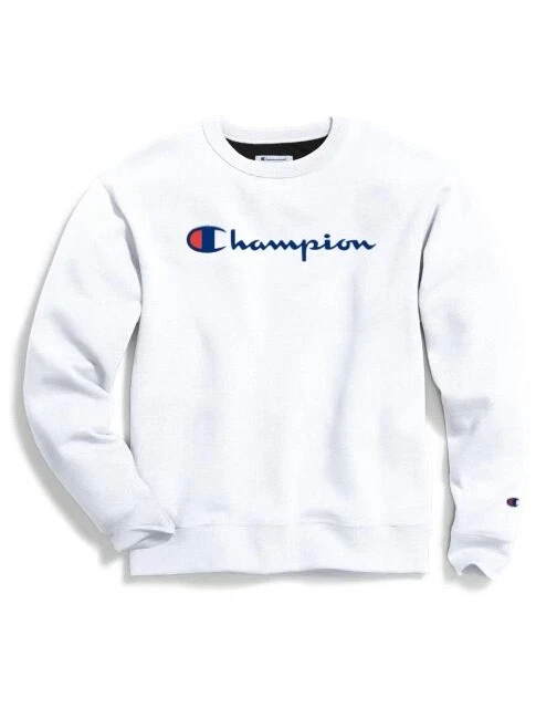Champion Men's Graphic PowerBlend Fleece Crew White Small