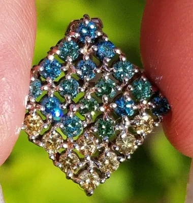 Precioso colgante de platino diamante ombre azul verde amarillo Foto 1 de 4