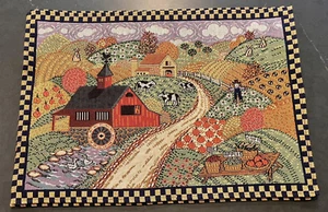 New Tapestry Placemats Red Barn Checked Rim Farm Park B Smith - Picture 1 of 4