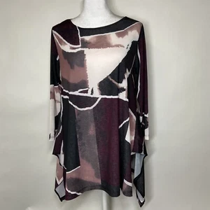 Comfy USA kleines geometrisches Muster dehnbares Haifischbiss asymmetrisches Tunika-Top-Shirt - Bild 1 von 6