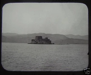 Glass Magic Lantern Slide CASTLE OF BOURTZI NAFPLIO C1890 GREECE - Picture 1 of 2