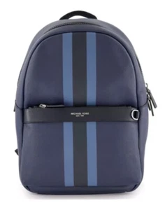 Authentic MICHAEL KORS Backpack Leather Calfskin Navy Blue Black Vertical Stripe - Picture 1 of 19