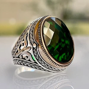 Green Zircon Men's Ring Solid 925 Sterling Silver Jewelry All Size - Picture 1 of 4