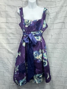 Debut Fit & Flare Skater Dress Cotton Purple Floral Sz 18 Satin Tie Cottagecore - Picture 1 of 8
