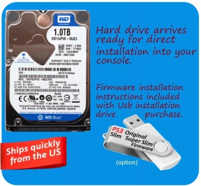 Disco duro interno PS3 1 TB con opción de unidad de instalación de firmware USB OS Foto 1 de 4