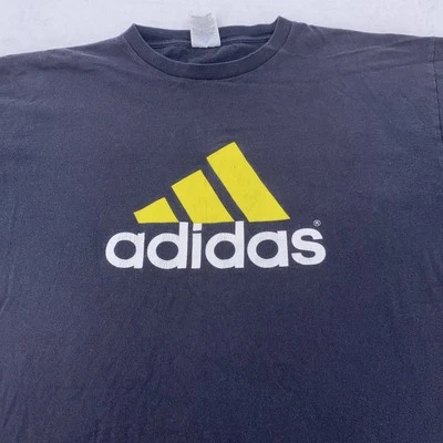 Винтажная мужская рубашка Adidas большой/XL черный желтый с надписью логотип сделано в США 90-е футболка - Изображение 1 из 4