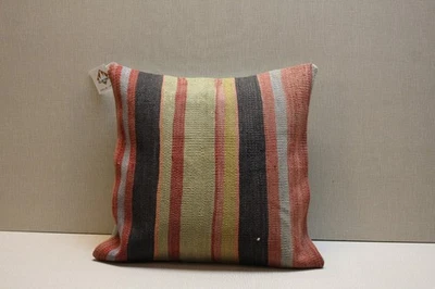 Vintage Turkish Kilim Pillow Cover – Handmade Striped Rug Cushion, Boho Throw, 1 - Image 1 of 4