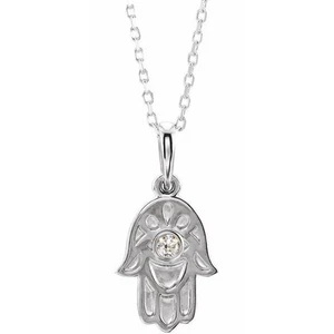 Diamond Hamsa 18" Necklace In Sterling Silver - Picture 1 of 2