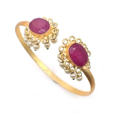 Gorgeous Pink Ruby Lab-Created Adjustable Gold Plated Jewelry Bracelet i782 - Image 1 of 4