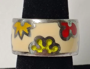 Alan K. Designo Collection Large Ring Multicolor Enamel Resin & 925 St/Silver - Picture 1 of 7