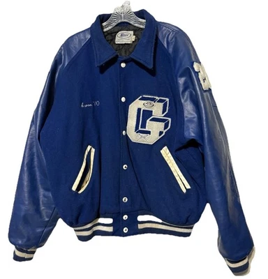 Abrigo Universitario NEFF Hombre Lana Cuero Azul Marino Chaqueta Talla XL Envejecido Foto 1 de 4