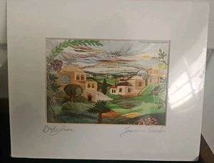 Judaic Bracha Lavee Brym Signed Print Jerusalem Garden  6.5"x5" Matted Print - Picture 1 of 3