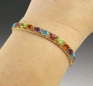 14K Gold Amethyst Blue Topaz Citrine Peridot Gemstone Bracelet - Picture 1 of 5