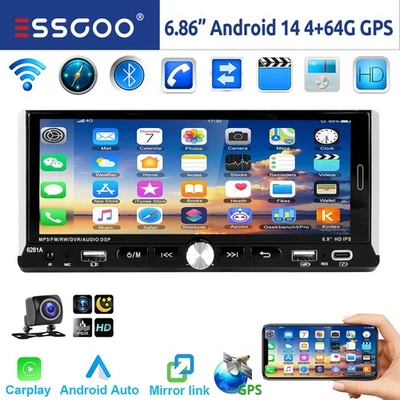 Autoradio 6.9" 1 DIN Android 14 4+64G Carplay GPS Navi RDS Bluetooth WIFI Kamera - Bild 1 von 4
